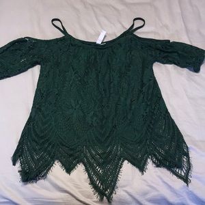 Francesca’s Dark Green Cold Shoulder Top!